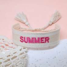 1pc SUMMER Bohemian Vacation Style Handmade Woven Bracelet, Festival Gift, Party, Beach, Travel Wear, Boho Hand Rope - Apricot - View 3