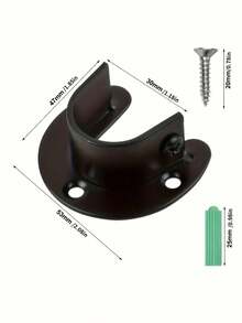 4个不锈钢U型衣柜挂杆支架，25毫米，黑色，适用于衣柜杆插槽、衣柜轨道末端支架、窗帘杆支架 - 黑色 - 查看 7