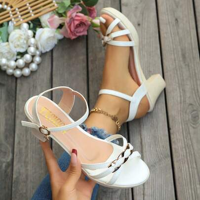 女性用サマーファッション クリスタルペンダント 1ストラップ ソフトソール ハイヒールサンダル 1ペア、ミニマリストスタイル カジュアル、仕事、無地の結婚式用ヒールに適しています