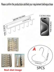 1/2pcs White/Black Cup Hooks Rack, 6 Hooks, Suitable For Cabinet, Pots, Spatulas, Storage Rack, No Drilling Required - Multicolor - View 8
