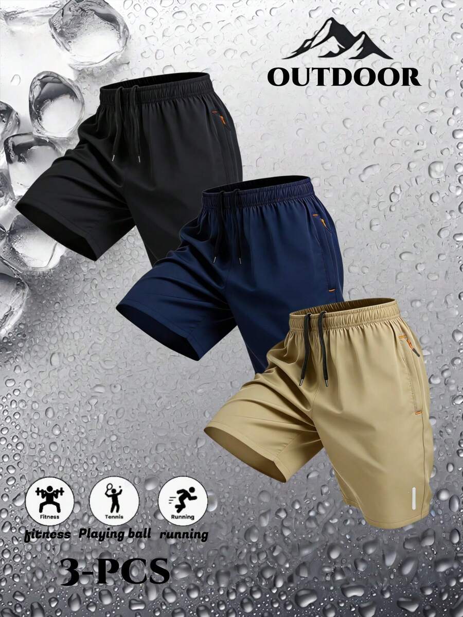 3 Cặp Quần Short Thể Thao Nam, Quần Short Lưng Rút Nhanh Khô Mùa Hè Có Túi Khóa Kéo, Thoải Mái Khi Tập Gym, Ngoài Trời, Bãi Biển, Lướt Sóng - Nhiều màu - Xem 1