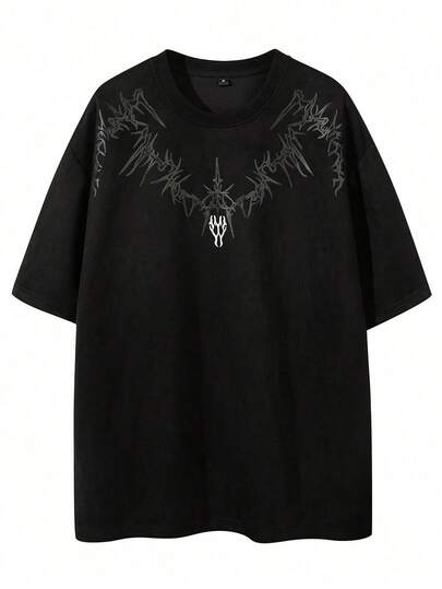 Camiseta de manga corta con cuello redondo y bordado de moda de verano para hombres, estilo emo, para otoño, estilo de los 2000