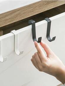 5pcs Stainless Steel Hanging Hooks, Minimalist Door Hooks, Desk Drawer Shelf Cabinet Hooks, Reversible Installation For Doors And Cabinets - Multicolor - View 2