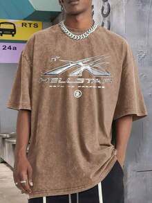 Men's Printed Pattern Washed T-Shirt - Casual Loose Summer T-Shirt With Star And Flame Design, Adult Brown 100% Pure Cotton Round Neck Shirt, Breathable T-Shirt |     Avant-Garde Casual Wear |     100% Pure Cotton Printed T-Shirt New Casual T-Shirts For Men And Women Anti-Wrinkle Cotton T-Shirt - Coffee Brown - View 2