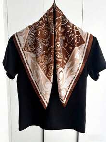 1pc 70*70cm Square Silk Scarf Women's Satin Printed Headscarf Bag Scarf Headband Fashion Women's Hair Scarf Shawl Scarf Women's Neck Scarf Headscarf - Brown Cashews - View 3