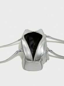 New Fashion Classic Versatile Solid Color PU Waterproof Material Women's Handbag, Rhinestone Bow Decor Design Large Capacity Shoulder Bag, Shell Bag, Women's Wallet, Suitable For Shopping, Work, Travel - Silver - View 7