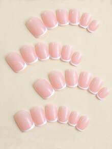 48 Pieces / 2 Sets Of Artificial Fingernails And Toenails Combined In A French-Style Square Acrylic Pressing Type Fashionable And Simple Artificial Fingernails, Suitable For Women And Girls To Wear As Daily Manicure Supplies - Multicolor - View 3