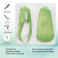 FULCRUM Heat-Resistant Synthetic Green Wig, Suitable For Parties, Halloween, Christmas, Costume, Masquerade Ball, Unisex - Lime Green - View 5
