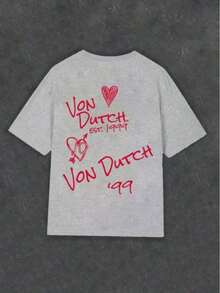 1pcs Women's Double-Sided Printing Von Dutchh Heart Logo With Key And Year 1999 Fabric Soft & Skin-Friendly Unisex Style Gifts For Spring Festival, Valentine's Day, St. Patrick's Day & World Cup-Van Dutch Dragon Print Women T Shirt Classic Americana Style Graphic Tee,Summer Outfits,Vacation Outfits Women,Summer Outfits For Women,Spring Outfits For Women,Summer Tops,St Pattys Day Outfit,Easter Outfit Women - 灰色 - 查看 3