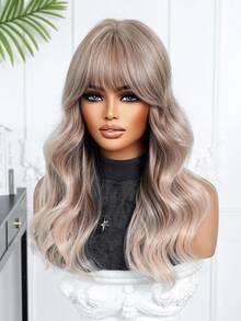 渐变色20英寸长卷发假发，带刘海，优雅时尚，适合女性佩戴，采用耐热合成纤维机织而成，适合日常及节日佩戴，是送给女孩的理想节日礼物。 - 漸層 - 查看 6