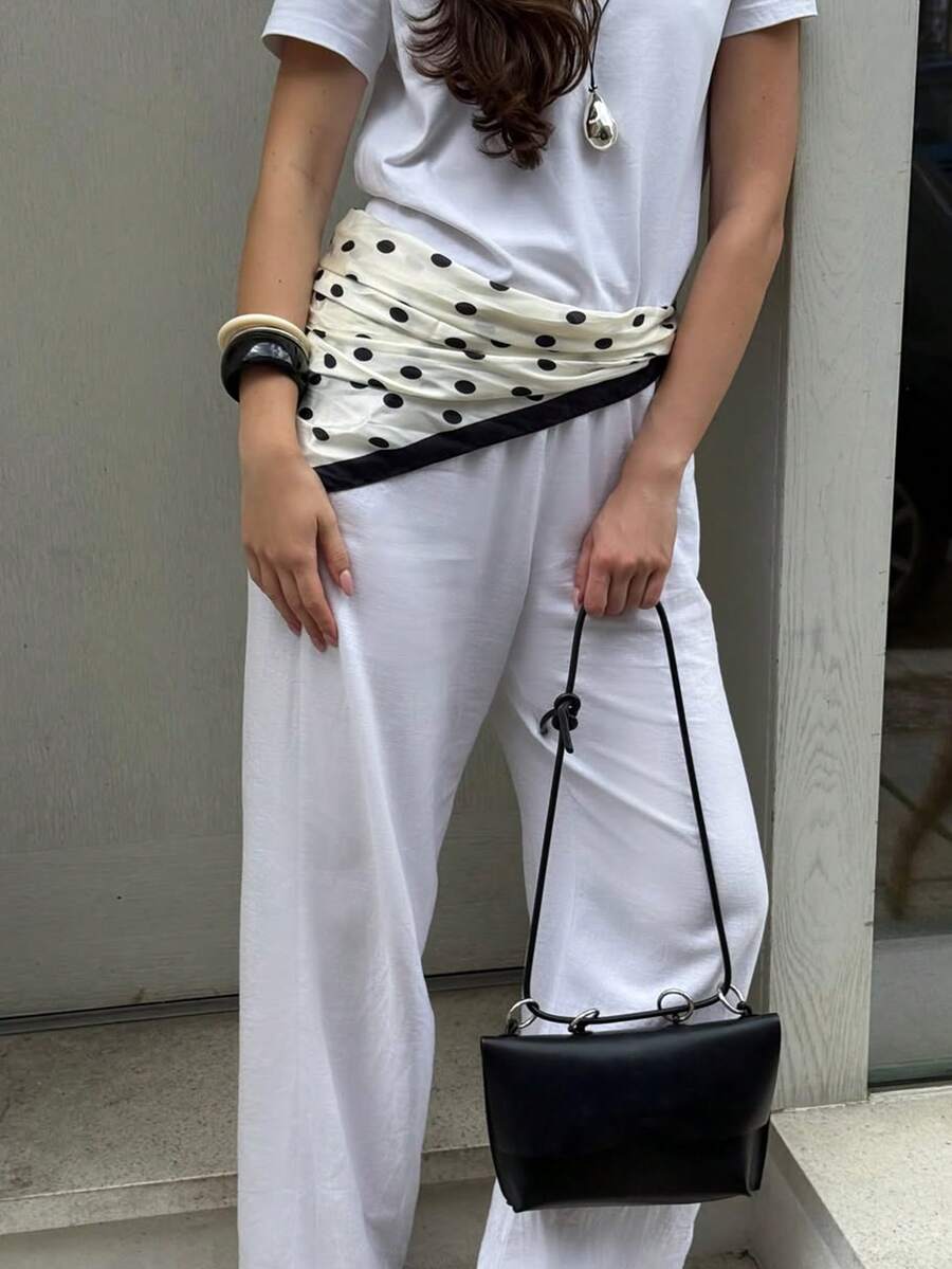 1条2026款简约波点印花头巾，新款，春季头巾，女士多功能腰带配饰，时尚围巾，可作飘逸发带和头饰 - 彩色 - 查看 1