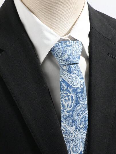 1pc Men's Casual Cotton Necktie Combining Western Paisley Pattern And Eastern Lotus Flower, Versatile For Daily Wear