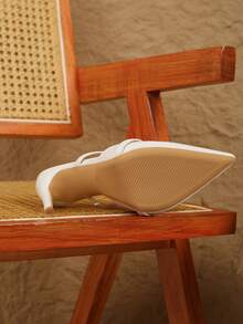 性感时尚T字带尖头细高跟休闲百搭裸色系带女式高跟凉鞋 - 米色 - 查看 6