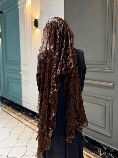 1件女士纯色褶皱头巾/围巾，多功能，可作头巾、发饰、优雅长袍、透气沙滩披肩，适合所有季节，可用于祈祷、旅行、节日礼物