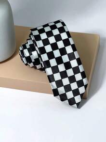 男士格纹领带一条，适合聚会和节日场合，窄款格纹领带，适合年轻职业人士/派对穿着，设计款 - 彩色 - 查看 4