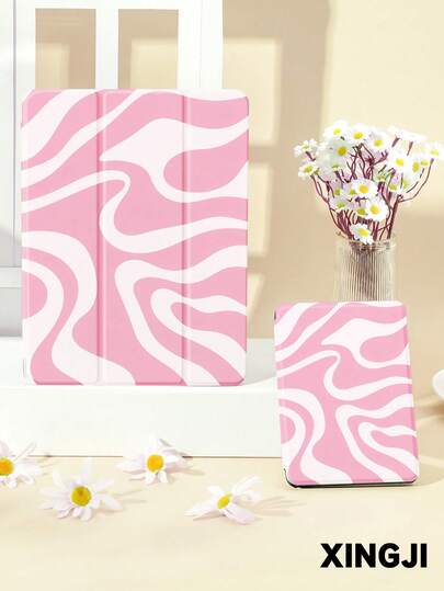 1pc Pink Wavy Pattern E-Book Protective Case, Compatible With Kindle Paperwhite 5/Kindle NK 11/ (A16) 11 Inch 11th Gen 2025, 10.2 Inch 10th Gen, Auto Wake/Sleep Function, Slim & Fit