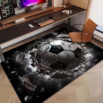 1 tấm thảm lớn in hình quả bóng đá 3D sáng tạo, thảm trải sàn, có thể giặt, thảm chùi chân cho văn phòng/khách sạn/nhà hàng, thảm trải sàn phòng ăn dịp lễ Eid, chất liệu vải nỉ dày - độ dày mút 1,19cm - 600g/m²