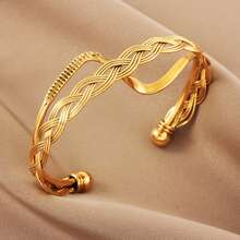 Brazalete de bangle con diseño retorcido chapado en oro de 18K, joyería de uso diario elegante y versátil para mujeres - pulsera - Ver 3