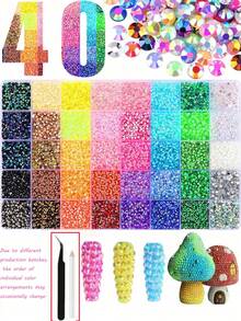 32,000颗40色树脂果冻水钻（随机颜色混合），用于美甲装饰，3mm/4mm/5mm平底宝石，适合手工制作，闪亮套装，可用于服装、鞋子、美甲、化妆、钻石画等。 - 彩色 - 查看 14
