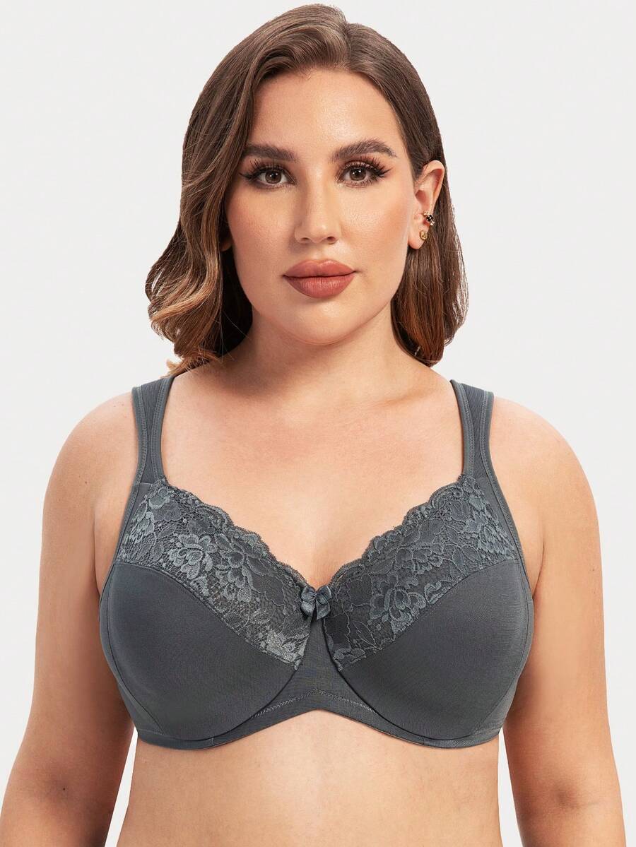 MELENECA Women Plus Size Full Coverage Underwire Lace Bra With Comfortable Cushioned Straps