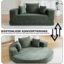 A Versatile Two-In-One Sofa Bed, Ideal For Small Spaces, That Can Be Used As Both A Semi-Circular Sofa And A Round Chaise Longue. The Armrests Feature Fabric Pockets. - Dark Green - View 5