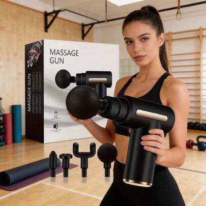 [Masajeador eléctrico de músculos] Masajeador eléctrico de fascia de 4 cabezales - Portátil, de mano, ultra silencioso con motor sin escobillas - Adecuado para deportes y fitness