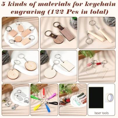 69 Pcs Laser Engraving Blanks Keychain Set By Tondiamo, Multi-Material Blank Keychains & Marking Paper Tape For Laser Engraver Craft Supplies