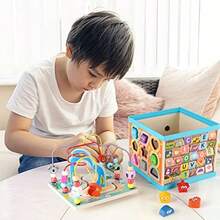 CdbdfsQilay Wooden Activity Cube For Toddlers Large 5 In 1 Multipurpose ABC-123 Abacus Bead Maze Shape Sorter Early Educational Toy For Toddlers - First Birthday Present For Boys Girlsfhrsdf - As Pic - View 7