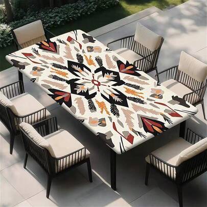 1pc Soft, Fashionable & Decorative Dreamcatcher Pattern Elastic Tablecloth - Colorful Feather Bead Design, Rectangular For Kitchen, Party, Picnic Decor, Outdoor Use, Boho Style Home & Party Supplies