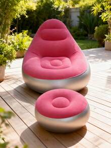 1pc New Inflatable Slouchy Sofa, Foldable Recliner Chair, Camping Outdoor Travel With Footrest Combination, Flocked Fabric Sofa Bed - Multicolor - View 17