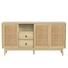 Made From Genuine Rattan With 3 Sliding Doors And 2 Drawers, This Dining Room Cabinet Measures 155x38x80 Cm And Is Breathable, Sturdy And Versatile. - Apricot - View 6