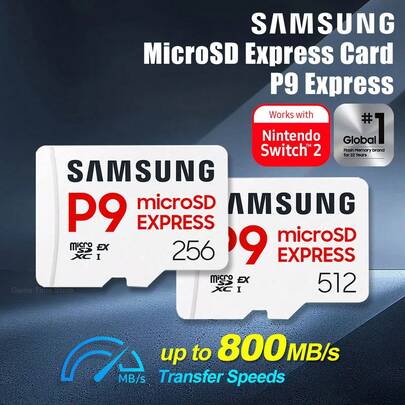  SAMSUNG Micro SD P9 Express Card Up To 800MB/S Read Speed Compatible With Nintendo Switch 2 For Laptop Computer Digital Camera Smartphone Tablets Compatible With DJI Drones Action Camera Handheld Game Console 256GB 512GB TF Gaming Memory MicroSD