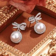 Bông tai hình nơ đính đá Zirconia siêu nhỏ và ngọc trai giả, thiết kế sang trọng độc đáo, trang sức cao cấp dành cho tiệc bãi biển. - Loại bướm - Xem 6