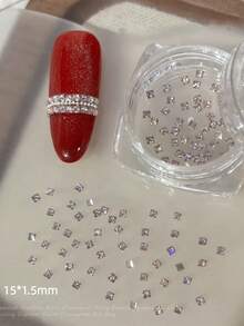 100 piezas/Caja Pequeños Rhinestones Rectangulares de Circonita Cúbica de Color Champán, Decoraciones de Arte de Uñas para Año Nuevo, Gemas de Uñas Rectangulares Largas Estilo Francés - Multicolor - Ver 8