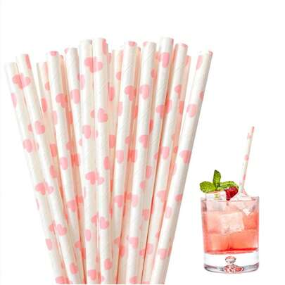 粉色心形纸吸管 - 高品质饮料吸管，适用于果汁、汽水等 - 非常适合节日、派对、婚礼、生日和性别揭晓派对 - 圣诞节的理想之选，也适合感恩节
