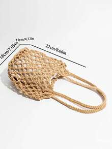 Dedoo Simple Cotton Rope Hand-Woven One-Shoulder Bag, Hollow Grid Design, Literary And Retro Style Crocheted Armpit Bag, Suitable For Spring And Summer Shoulder Bags, Daily Matching, Vacation Bag - Khaki - View 3