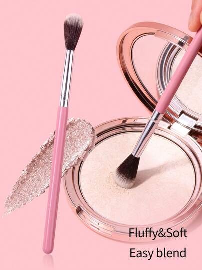 1pc Pink Highlighter Flame-Shaped Precise Blush Brush, Eye Makeup Brush, Portable Travel Makeup Brush For Beginners