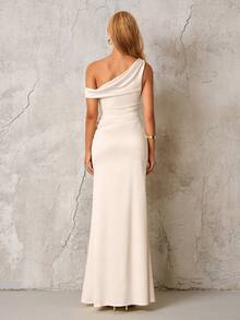 Open Shoulder Ruched Mermaid Hem Elegant Formal Evening Gown (Zipper, Sexy) Party Spring Wedding - Apricot - View 3