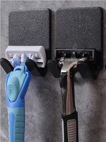 3pcs No Drill Self-Adhesive Razor Holder And Towel Hook - Wall Mounted Bathroom Storage Rack, Suitable For Tiles, Mirrors And Doors, Plastic Razor Holder And Towel Hook, Bathroom Storage Small Tool, Bathroom Essentials, Bathroom Decor Accessories - No Drilling Required - View 5