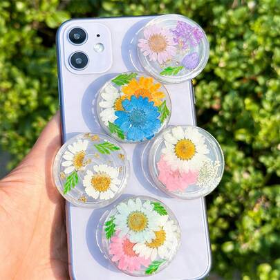 印花彩色雏菊手机支架，可扩展桌面支架，指环支架，兼容、三星、安卓手机壳，带支架底座，女孩礼物