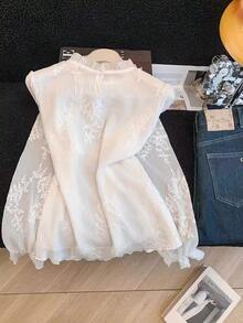 Women's Solid Color Ruffle Collar Blouse, Suitable For Evening Dates Spring - Apricot - View 3