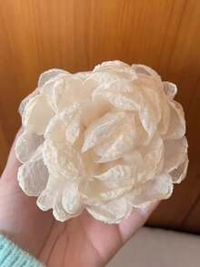 1pc 10cm Solid Color Large Mesh Rose Flower Hair Clip, Sweet & Elegant For School, Party, Wedding, Vacation Outfits Summer Hair Accessories Beach Claw Clips Vacay Hair Claws,Holiday,Travel - Beige - View 8