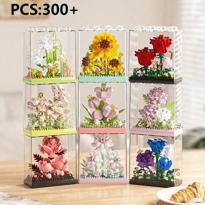 Mini Flower Bouquet Building Block Set With Display Box, DIY Artificial Flower Decor Kit - Ideal Gift For Valentine's Day, Mother's Day Or Birthday. These Never-Withering, Creatively Designed Desktop Decorations And Centerpieces Are The Perfect Long-Lasting Alternative To Fresh Flowers, Suitable For Adult Use.