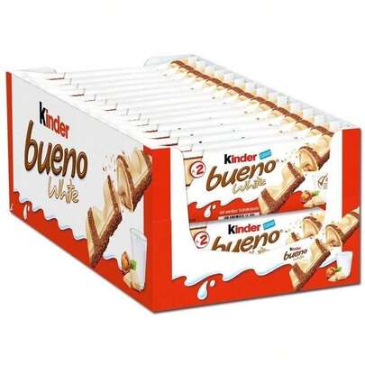  Kinder bueno blanco Original Barritas de Chocolate blanco relleno de avellanas 100% NACIONAL aperitivos dulce Caja 30u Sabor Garantizado