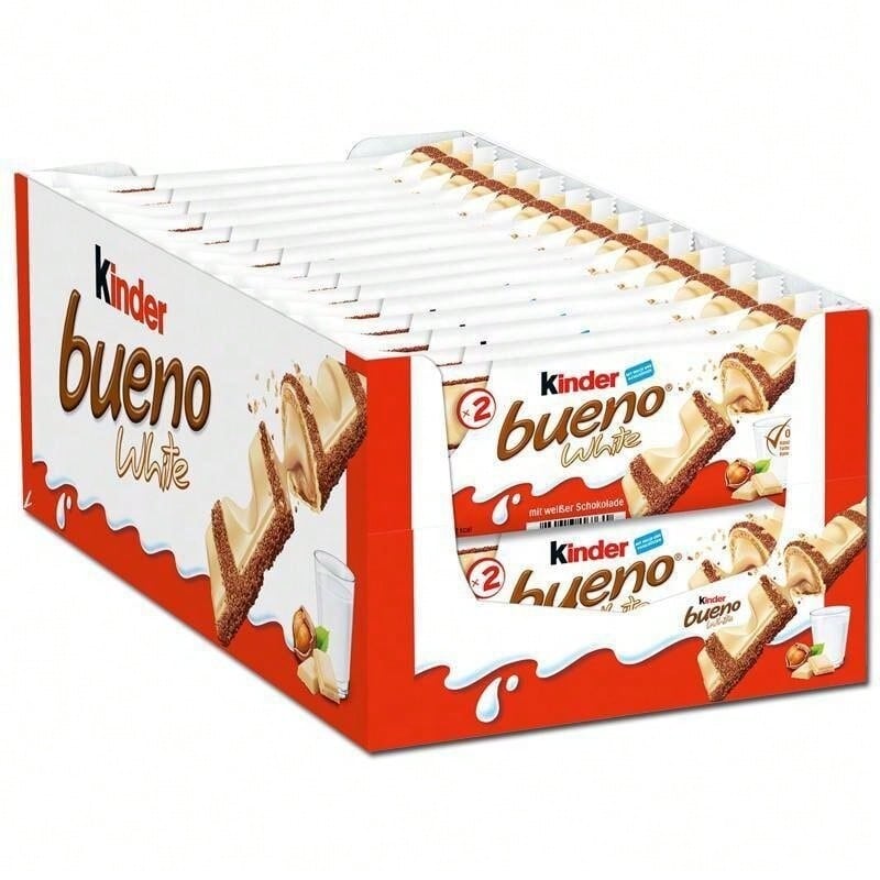 Kinder bueno blanco Original Barritas de Chocolate blanco relleno de avellanas 100% NACIONAL aperitivos dulce Caja 30u Sabor Garantizado - KINDER BUENO BLANCO - Ver 1
