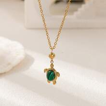 1件不锈钢沙滩度假项链，精致可爱贝壳吊坠，女士夏季时尚颈链 - 金色 - 查看 11