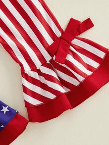 Toddler Girl 4th Of July Outfit Baby Girl American Flag Embroidery Striped Sleeveless Square Neck Romper Flared Jumsuit Cute Summer Clothes - 紅色 - 查看 5
