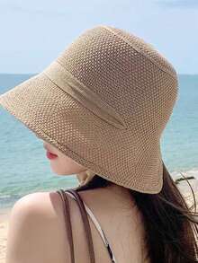 Foldable Summer Sun Hat For Women, Fashionable Face-Shielding Straw Woven Bucket Hat, Youthful & Slimming Look, 20% Repurchase Rate - A - View 8