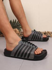 Dép lê thể thao nam thiết kế sọc, dép xỏ ngón đế dày cổ điển mùa hè 2026, dép đi biển, dép nghỉ mát. - Xám - Xem 4