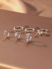 6 件套铜锆石简约优雅耳环套装，多元素耳环圈时尚百搭珠宝母亲节礼物 - 銀色 - 查看 11